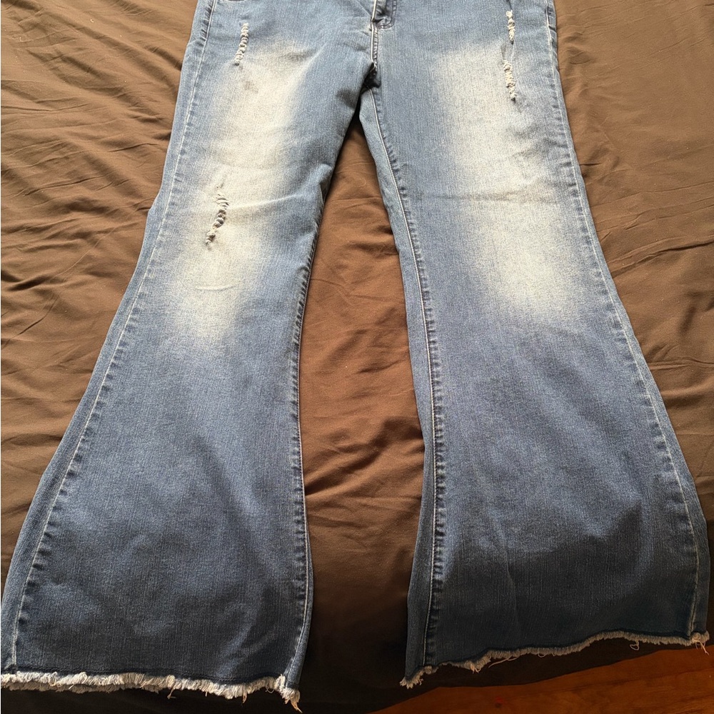 Crazy Train Distressed Blue Flare Jeans